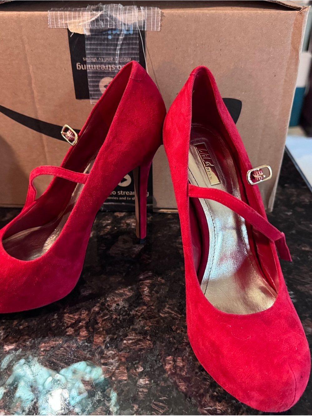 Pelle Moda Red Suede Mary Jane Stiletto Pumps